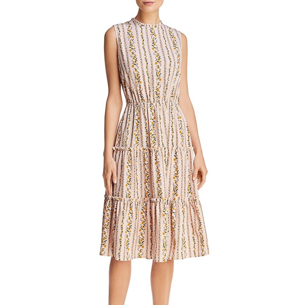 MELLODAY Floral Striped Midi Dress - Pink and Yellow